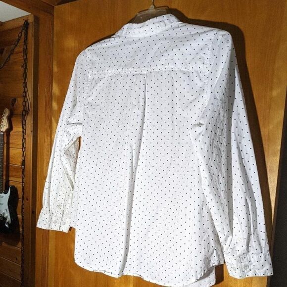 ELLOS 100% COTTON WHITE W/BLACK POLKA DOTS LONG SLEEVE BLOUSE - SIZE 16 - Picture 2 of 6